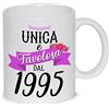 thedifferent Tazza Colazione Latte thè Mug Relax con grafica - Unica e favolosa dal 1995 anno di nascita - idea regalo Compleanno Natale Mamma Amica Sorella Nonna Zia