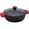 briebe Casseruola in alluminio pressofuso con rivestimento antiaderente in titanio nero, cottura a induzione, 36 cm, rivestimento senza PFOA, coperchio in vetro, manici in silicone, vetro ceramico