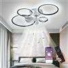 MiiR Ventilatore Da Soffitto Con Luce, Plafoniera LED Con Ventilatore Telecomando E APP Silenzioso, Plafoniera Dimmerabile 96W Timer Luce Con Ventilatore Per Camera Da Letto Soggiorno Nero 80x12 Cm