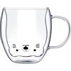 Xzeemo Carina Tazza di Caffè con Manico, 250ml Tazza Latte, Tazza da Tè in Vetro Isolante a Doppia Parete, Simpatico Tazza di Vetro a Forma di Orso/Gatto, Regalo per Compleanno San Valentino (Gatto)