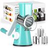 Diealles Shine Grattugia per Formaggio Rotante, Taglia Verdure Manuale Mandolina per Verdure con 3 Acciaio Inox Pale Tamburo per Cucina Verdure, Patate, Carote, insalate, Tritatutto (Blu)