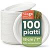 HAAGO 100 Piatti Compostabili Piccoli in Canna da Zucchero, 18 cm / 7 - Piattini Dessert Usa e Getta Resistenti, Antigrasso e Antifuga, Piatti Carta Bianchi per Dolci, Antipasti, Snack e Feste