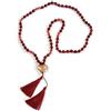 Avalaya Collana lunga in agata rossa bordeaux con ciondolo a forma di cuore in vetro e nappa di seta, lunghezza 80 cm, nappa da 11 cm