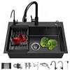 FGNIXLN Lavello da cucina nero opaco, 304 lavello da cucina in acciaio inox, 80 x 50 cm, lavello da incasso con rubinetto, dispenser di sapone/rubinetto (80 x 50 cm)