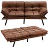 RELAX4LIFE Divano Futon Letto Convertibile 5-in-1 in Pelle Finta con Schienale Regolabile a 3 Livelli e Braccioli Regolabili a 4 Livelli, Gambe in Metallo, Schienale Suddiviso (Marrone)