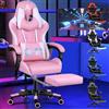 ALFORDSON Sedia da Gaming con Poggiapiedi e Cuscino Lombare, Sedia da Ufficio ergonomica per Computer con Reclinazione a 150°, Sedia da Scrivania per Videogiochi in Pelle, Portata 180 kg, Rosa