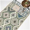 HOMESCAPES Tappeto Kilim intrecciato a mano verde e blu, 160 x 230 cm, in lana e cotone, tappeto per soggiorno Matala con motivo geometrico tribale tradizionale e nappe
