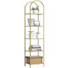 VASAGLE Scaffale Portaoggetti a 5 Ripiani, Libreria in Vetro Temperato, Design ad Arco, Struttura in Metallo, Soggiorno Camera da Letto Studio Bagno, Oro Metallizzato e Trasparente LGT501A01