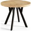 AlpiMeble Tavolo rotondo per sala da pranzo OVO, tavolo allungabile, diametro: 90 cm fino a 190 cm, colore Lancelot, con gambe in legno di colore nero