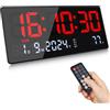 Fuloon Orologio da Parete Digitale, 15.5 Grande LED Orologio da Parete Digitale con Calendario, Secondi, Temperatura, Data, Settimana, LED Sveglia da Tavolo con Supporto per Soggiorno Cucina Ufficio