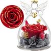 Yamonic Regalo Festa della Mamma, Rosa Stabilizzata Vera Regalo Donna,Rosa Eterna in Angel Cupola Regali Mamma,Figurine di Angeli Regali Nonna Donna Compleanno Angelo Custode Festa della Mamma