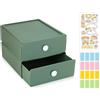 DIBALIYI 2 PCS Desktop Cassettiera Scrivania, Impilabile Cassettiera Plastica con 4 Cassetti, Scrivania Cassettiera Salvaspazio con 1 Schede, Mobiletto Multiuso per Trucco, Dormitorio, Bagno （2 Cassetti）