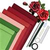 HanCheng 6 rotoli di carta crespa multicolore, 25 x 200 cm, tonalità rosa con 15 fili floreali verdi, 2 bastoncini di colla a caldo, nastro biadesivo, righello, filo da cucire, carta crespa, fiori