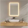 EMKE Specchio da bagno con illuminazione 70 x 50 cm, specchio bagno 3000 K, bianco caldo, interruttore a parete, installazione verticale/orizzontale, specchio anti-esplosione IP44, risparmio