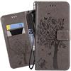 Ougger Custodia per LG K40 Custodia Portafoglio Pelle Magnetico Morbido Protettivo Silicone Flip Borsa Cover per LG K40 con Porta da Visita, Gatto e Albero (Grigio)