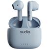 Sudio A1 Blue, Auricolari con Bluetooth, Touch Control con base di ricarica wireless compatta IPX4, cuffie silenziose con microfono integrato, audio Premium Crystal Sound