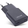InLine Caricatore USB-C ultra compatto a 2 porte, 30 W, Power Delivery, PPS, alimentatore/adattatore per iPhone/Pro/Mini, iPad, pixel, Samsung e altro, nero, 31509B
