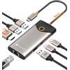 NOVOO USB C Hub, 7-in-1 Dock con HDMI 4K@60Hz, 1 Gbps Ethernet, 100W PD Ricarica, Porte USB-A/C 5Gbps, Stazione Docking Compatibile per MacBook, iPad, iPhone, Dell, HP, Surface