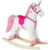 StrMy Cavallo a Dondolo Rosa in Legno e Peluche Pony Unicorno Rosa con Musica