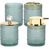 FEILANDUO Set di Accessori da Bagno, 4 Pz Accessori da Bagno in Vetro, Decorazione Vanity da Bagno, Dispenser Sapone, Set Portaspazzolino, Barattolo da Farmacia, Regalo per Casa e Appartamento (Verde)