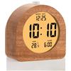 Plumeet Sveglia digitale in legno per camere da letto, sveglia in legno da 10,2 cm alimentata a batteria con snooze e luce notturna, orologio da scrivania LCD elettronico display ora, data