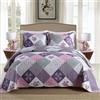Qucover Copriletto Trapuntato Viola, Morbida Microfibra Vintage Patchwork Copriletto Motivo Floreale Leggero Copriletti Trapuntati Set con Federe (230x250cm+50x70cm*2)