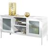 BAKAJI Mobile Mobiletto TV Televisione in Metallo Credenza con 2 Ante + Doppio Scomparto Centrale Porta Console Videogiochi DVD Design Moderno Industriale Arredamento Casa 120 x 40 x 58 cm (White)