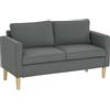 HOMCOM Divano 2 Posti Moderno in Tessuto con Braccioli e 2 Cuscini Rimovibili, Divanetto 2 Posti con Spazio Portaoggetti e Gambe in Legno per Soggiorno, Salotto, Casa e Ufficio, 140x63x79 cm, Grigio