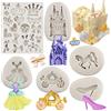 MYPRACS Set di 6 stampi in silicone per pasta di zucchero, motivo: Cenerentola, fiabe, castello, zucca, carrozza, vestito da principessa, scarpe di cristallo, cioccolato, caramelle, fiocchi, corona,