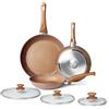 Innerwell Set 3 Padelle con Coperchio 20/24/28 cm, Padelle Induzione, Oro
