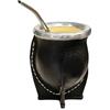 Generic Tazza opaca argentino Premium con interni in legno di zucca naturale ed esterno in pelle nera con acciaio inossidabile - Include lampadina per Yerba Mate.