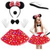NHYDZSZ 6 Pcs Vestito Minnie Bambina, Costume Da Topo mit LED, Rosso Tutù + Cerchietto Per Capelli Con Orecchie Del Mouse+Naso+Guanti+Papillon+Coda Per Feste In Maschera, Cosplay Di Carnevale