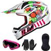 ILM Casco Motocross Bambino Set con occhiali guanti maschera ATV Off Road Go Kart DOT ECE Modello Z705,BUBBLEGUM,M