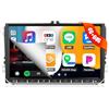 CAMECHO 4G+64G 8Core CAMECHO Android 13 Autoradio per VW Golf 5 6 Polo Skoda Caddy con Navi Carplay Android Auto, Stereo con Schermo da 9 Pollici con Bluetooth RDS 32EQ DSP Mirror Link