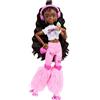 Barbie Dream Besties Brooklyn, bambola snodata alla moda con pattini a rotelle e capelli castano scuro, 9 accessori a tema musica e video inclusi, giocattolo per bambini, 4+ anni, JFX97