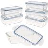 AKTIVE 43 Confezione da 8 ermetici in Vetro, Adatti per microonde, Chiusura, coperchi rettangolari, Trasparenti, Contenitore per Alimenti, 800 ml x 6 Un, 19 x 13.5 x 6.5 cm (800 ml), 6 unità