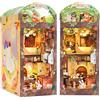 CUTEBEE DIY Book Nook Kit casa delle bambole con copertura antipolvere miniatura diorama booknook kit con luce LED,3D kit di modellazione in legno,da costruire (Mole's Apartment)