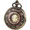 TREEWETO Orologio da tasca unisex in legno con catena, analogico, a carica manuale, numeri romani, scheletro steampunk, per uomo e donna, con catena e scatola regalo, bronzo, Classico