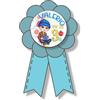Generico Spilletta Personalizzata per bambino regalo promozione scuola primaria elementare, su coccarda in cartoncino, con tratti personalizzati nome e classe fine anno scolastico