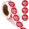 Tinoaly 500pz Adesivi con Sconto del 50%, 25mm Etichette Scontate del 50 Percento Rotonde Etichette Promozionali Rosse etichette Promozionali Adesive per Sconti Adesivi Sconti per Vetrine