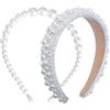 Lowats Cerchietto Perle Donna 2 Pezzi Cerchietti Capelli Perle Finte Cerchietto Bianco Perline Capelli Fasce Perle Eleganti Cerchietto Perle Bianche Perle Finte Cerchietto Sposa Fascia Capelli Perle