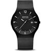 BERING Solar 14440-222 Orologio da polso da uomo, cassa in acciaio inossidabile nera da 40 mm e quadrante nero, cinturino in maglia milanese, vetro zaffiro, 5 ATM