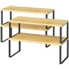 LIANTRAL Confezione da 4 organizer per credenze da cucina, mensole portaoggetti in metallo e legno, espandibili e impilabili, per armadio, piano di lavoro, dispensa, larghezza 39,6 cm, naturale e nero
