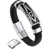 Bandmax Corda di Cera Bracciale Uomo Vichingo, Martello del Tuono/Cranio/Massonico Modello Vintage Braccialetto Uomo, 21/23 cm Bracciali Argento/Nero, Personalizzato Regalo per Ragazzo