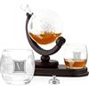 Maverton Decanter per Whisky in vetro - incisione personalizzata - Caraffa a forma di mappamondo da 850 ml + 2 bicchieri whisky - idee regalo donna - iniziale