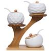 Oriental riverkit Set di 3 contenitori per spezie in ceramica, con coperchio e cucchiaio, per zucchero e sale