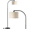 EDISHINE Lampada da terra per soggiorno, lampada ad arco con paralume in lino beige, attacco E27, lampada da terra nera da 161 cm con paralume regolabile (Lampadina fornita)