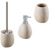 iubihome - Set Bagno Accessori Completo Moderni, Kit Bagno Color Sabbia 3 Pezzi con Scopino Bagno Wc, Porta Sapone Liquido e Spazzolini