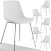 TecTake® Set 6 Sedie Ergonomiche in Plastica, Sala da Pranzo Con Gambe in Acciaio Cromato, Cucina Antiscivolo, Moderne Antigraffio, Capacità di Carico 120 kg - Bianco/Cromo