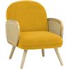 Totò Piccinni Poltroncina DALY in Velluto Bouclè imbottito con braccioli in paglia di vienna e piedini in legno (Giallo Senape, Poltrona)
